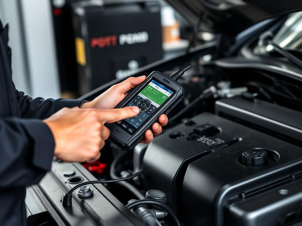 Mechanic running engine diagnostics